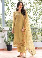 Organza Chiffon Beige Eid Wear Embroidery Work Pakistani Suit